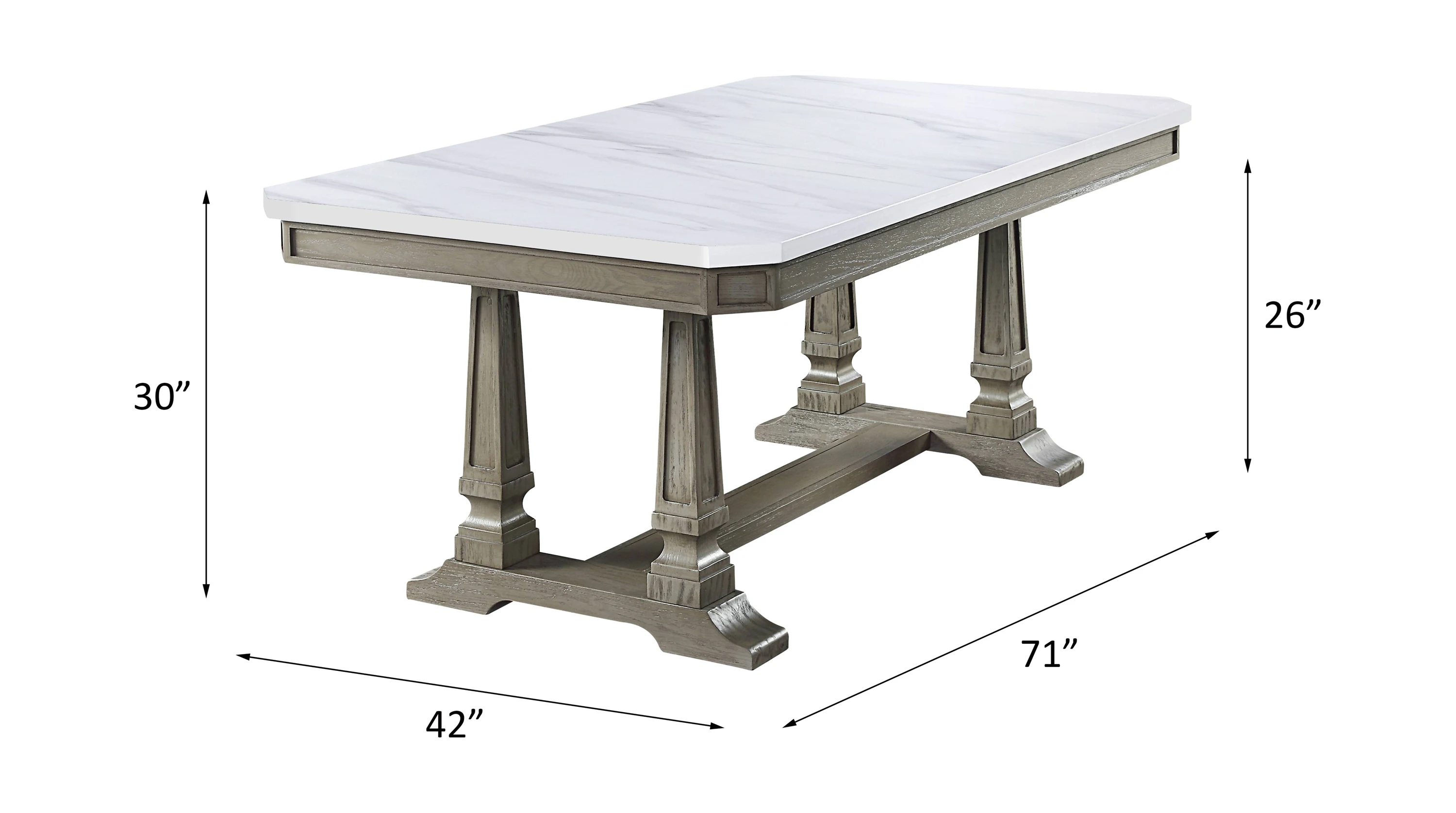 ACME Zumala Dining Table, Marble & Weathered Oak Finish