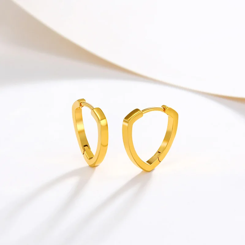 

Luxury 24K 9999 Pure Gold real gold Simple geometric smooth triangle earrings for women