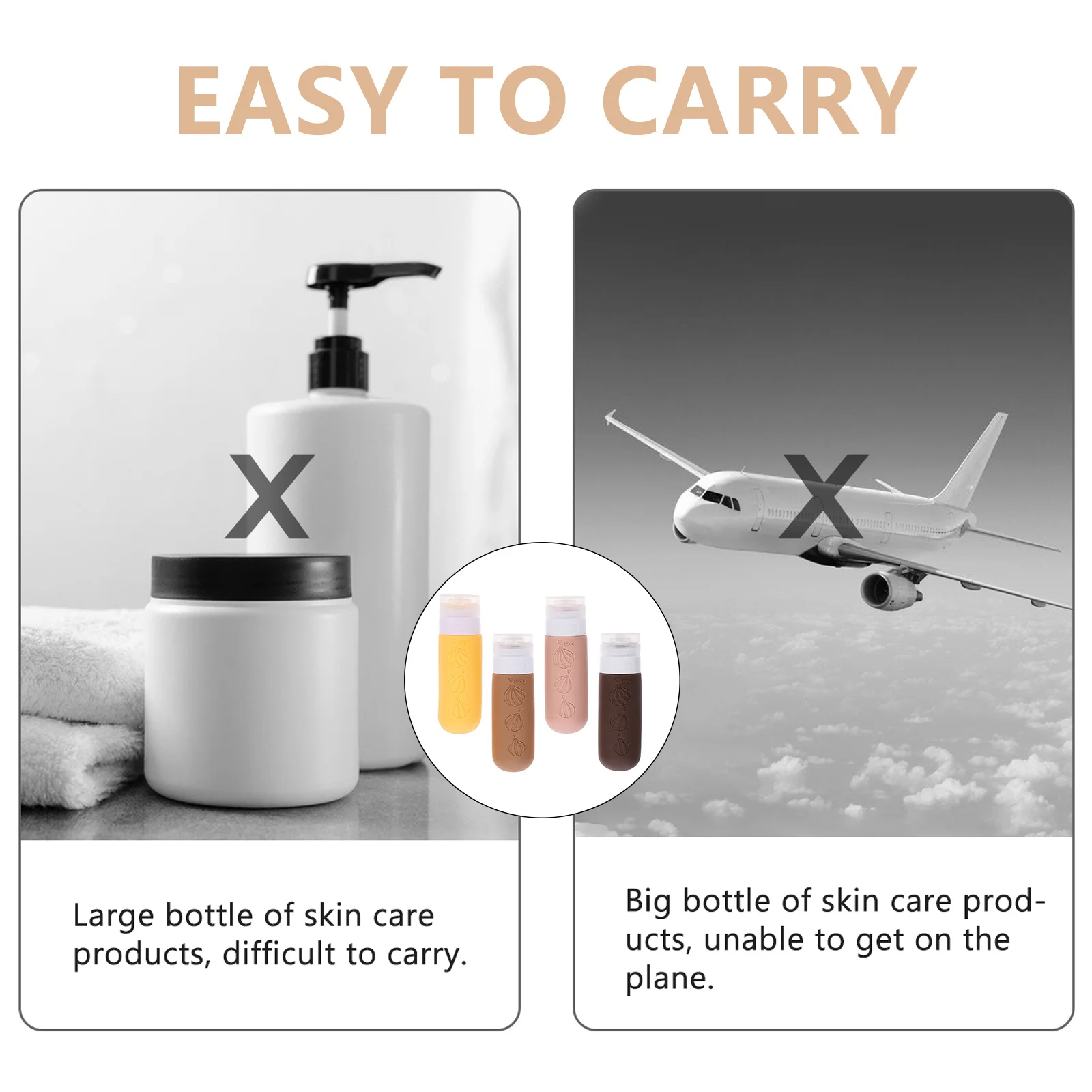 Set di bottiglie da viaggio da 4 pezzi Contenitori per articoli da toeletta in silicone 90 ml Contenitore portatile ricaricabile per shampoo, lozione, gel, per viaggi d'affari