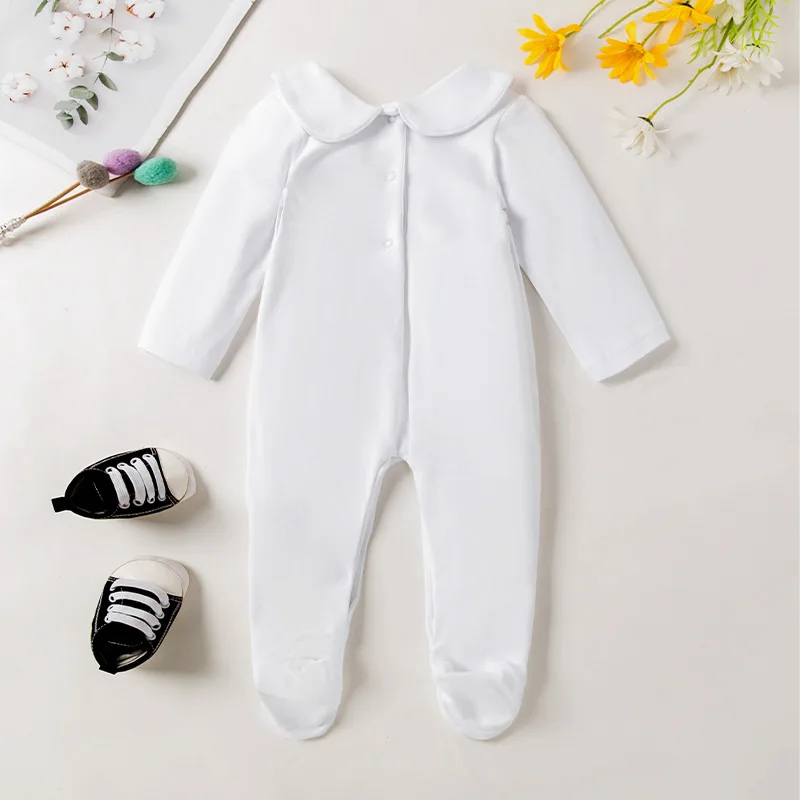 New Baby Bodysuit Handmade Embroidery White Knitting Retro Newborn Baptism Romper Baby Baby Girl Clothes Newborn Clothes