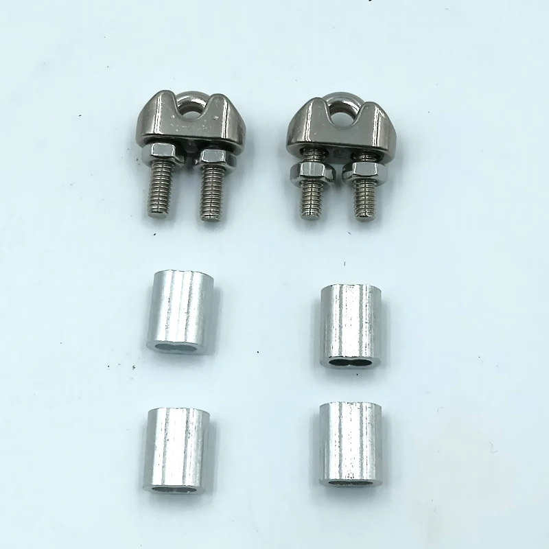 2pcs U Type Clamps +4pcs Aluminum Ferrule for 2mm-6mm Steel Hard Flexible Wire Rope Cable