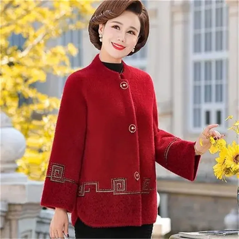 Middle-aged and Elderly Women Sweater Cardigan Jacket Autumn Loose Large Size Grandma Sweater Coat Mother Knitted Cardigans Y417