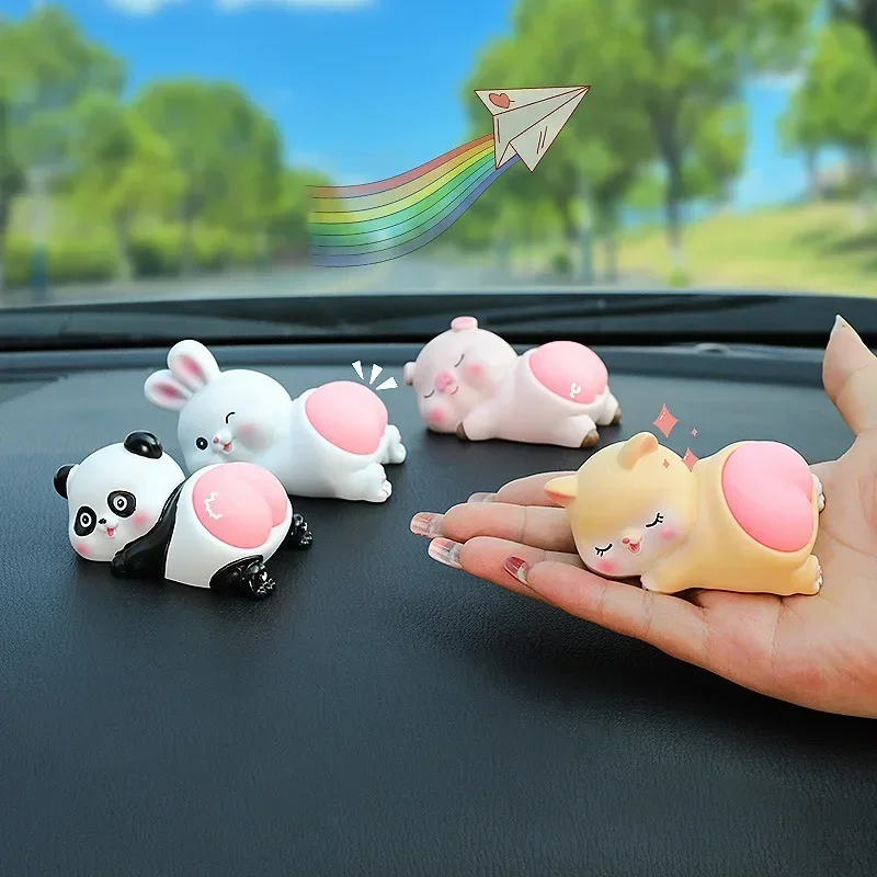 Cute Cartoon Car Ornaments Creative Panda Pig Doll Center Console Decorative Accessories Unpacking Car Interior Ornaments