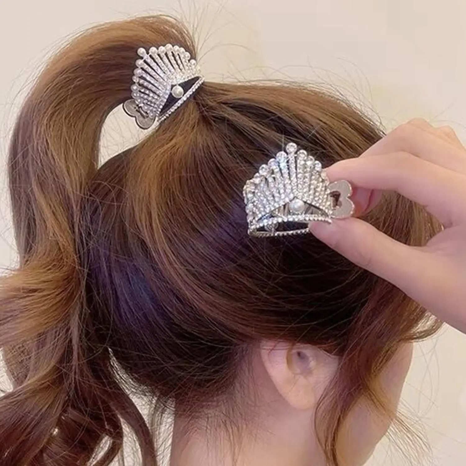 

New Exquisite Rhinestone Pearl Hair Clip Elegant Geometric Crown Hair Claw Clips Barrettes Metal Hair Accessories For Women