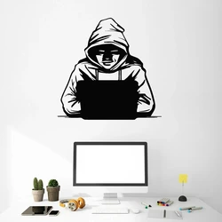 Vinyl Wall Decal Hacker Computer Security Laptop IT Hacking Wall Stickers Office Playroom Decor Decals Removable Mural