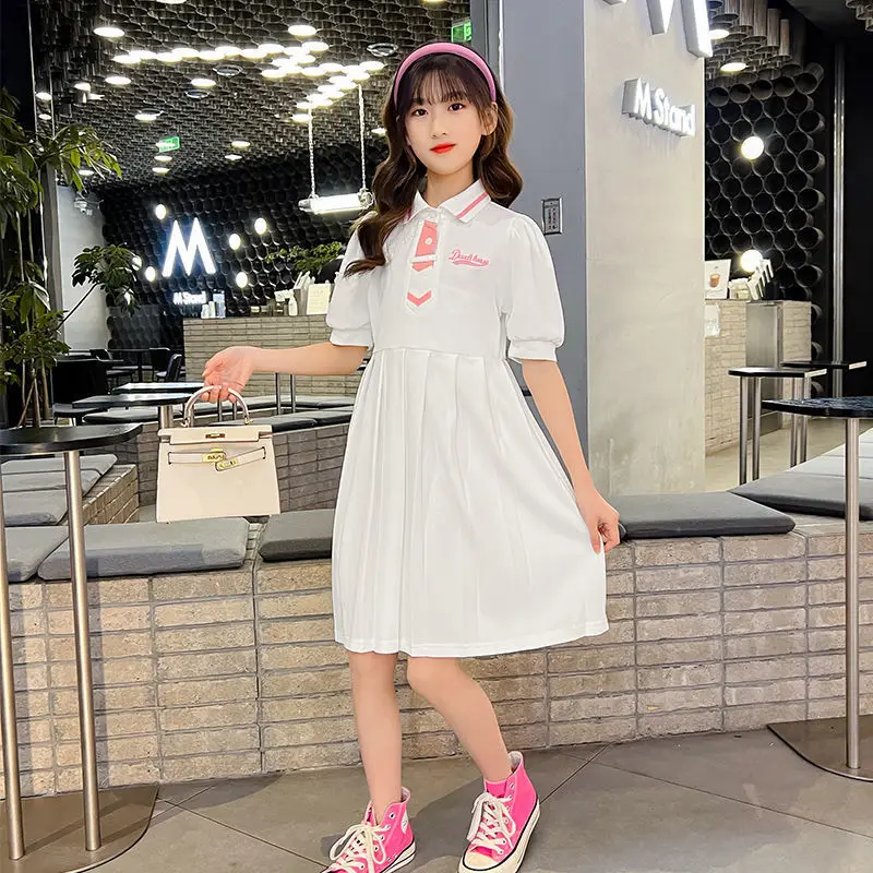 Korean version new 2024 the children\'s dress girl\'s small fragrance sweet pleated dress large children\'s princess dress 3-12Y