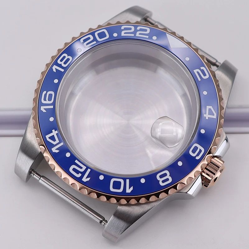 Srebrne różowe złoto 40 mm koperta zegarka Pani Szafirowe szkło kryształowe dla Seiko Nh35/34/36 Eta 2824 Miyota 8215 Mechanizm 28,5 mm GMT Bezel