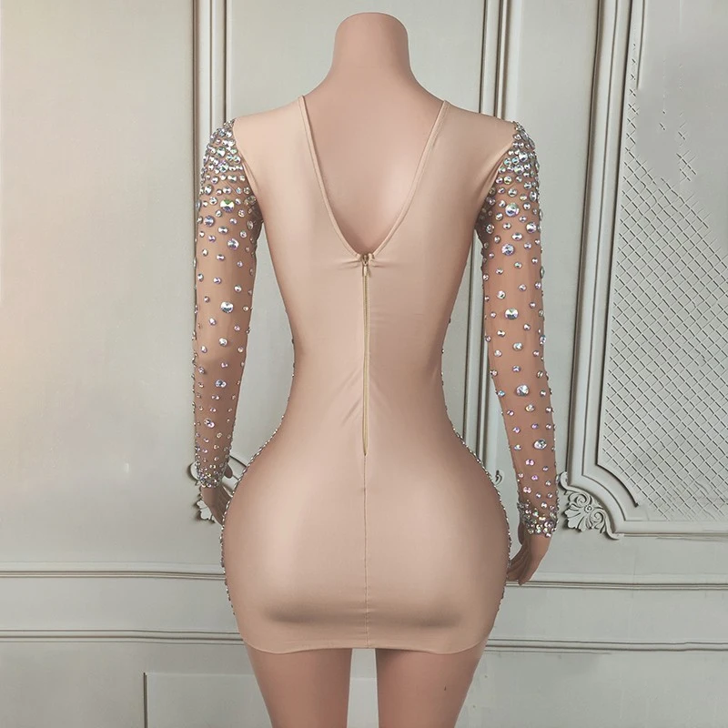 Sparkly Crystal Diamond Celebrate Party Dress Women Jazz Dance Festival Outfit Stage Dresses Bar Nightclub Gogo Costume XS9279