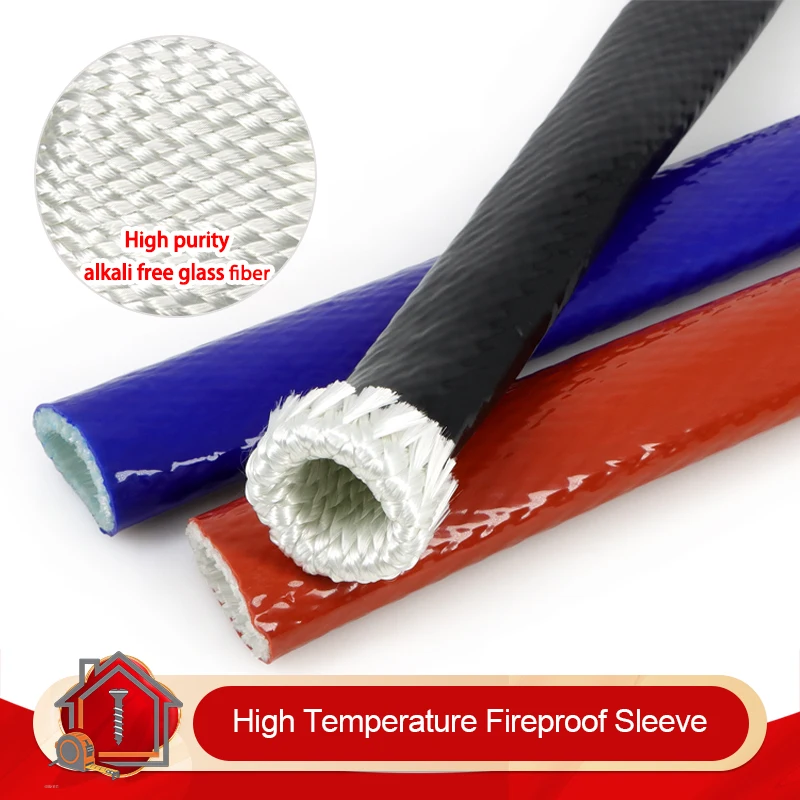 1/3m High Temperature Fireproof Silicone Fiberglass Sleeve 4mm ~ 30mm Heat Insulation Flame Resistant Cable Protection Tube