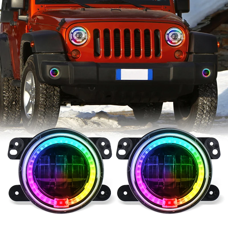 

MOVOTOR 4 Inch 30W Led Fog Light 12V RGB Halo Fog Lamps for 2007-2017 Jeep Wrangler JK