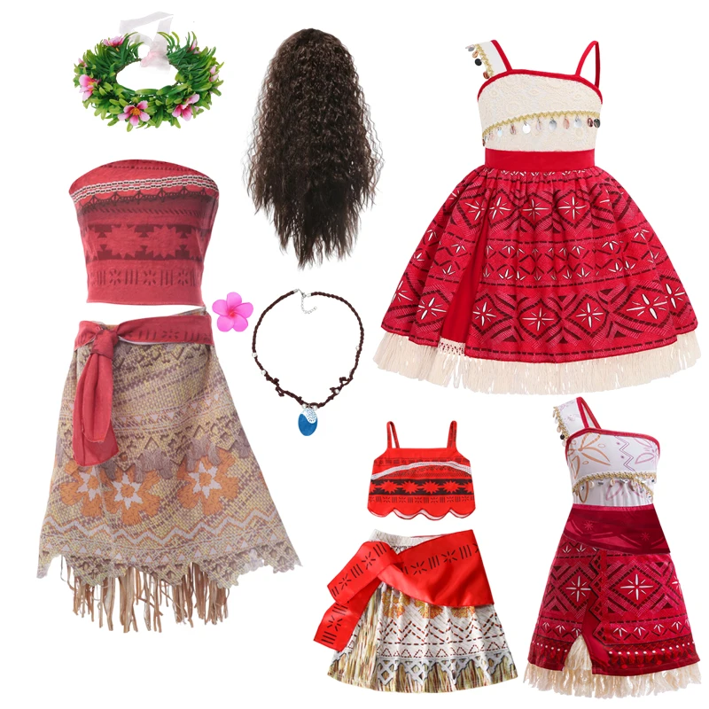 Meisjes Outfit Cosplay Kinderkostuum Feest Prinses Jurk Zomer Casual Strand Jurk Ketting Pruik Set Feestjurken Voor Meisjes