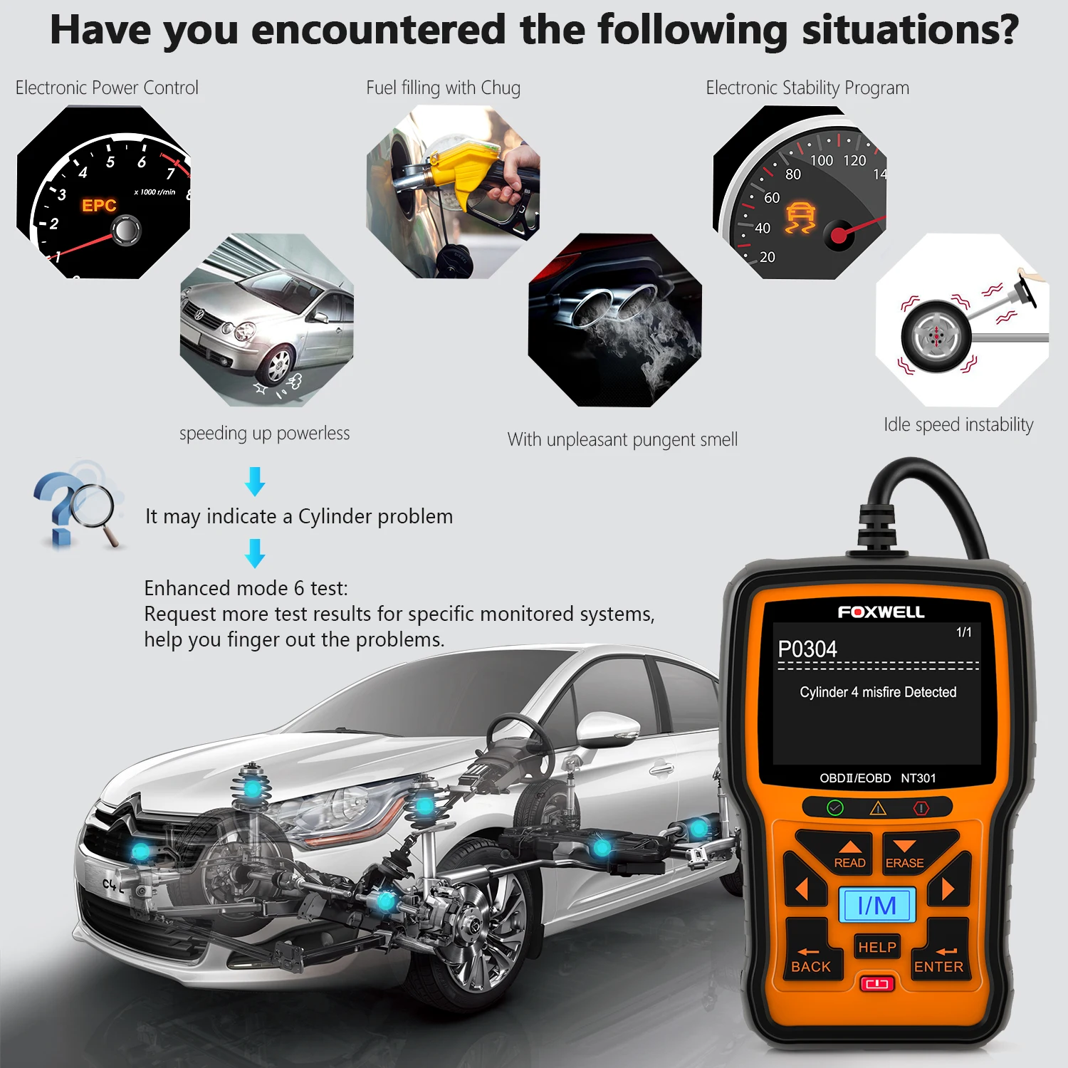 FOXWELL NT301 OBD2-Scanner für Live-Daten, professionelles Mechaniker-OBDII-Diagnosecode-Lesegerät für Check Engine Light I/M Readines – Detail 4