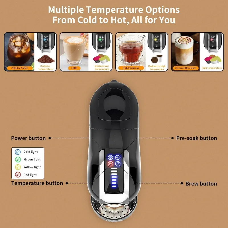 KOTLIE 5in1 19Bar Multicapsule Espresso Coffee Machine, Cold&Hot Brewing Single-Serve Coffee Maker, Cappuccino&Latte Maker,Black