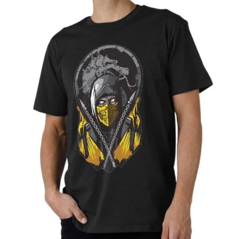 

Vintage 90's Mortal Kombat Scorpion Serious Ninja Gift tee for gamer 100% cotton Short Sleeve Graphic T-Shirt All size tops