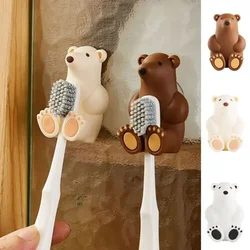 Suction Cup Bear Toothbrush Holder Punch-free Wall Mounted Toothbrush Rack Cartoon Mask Hook