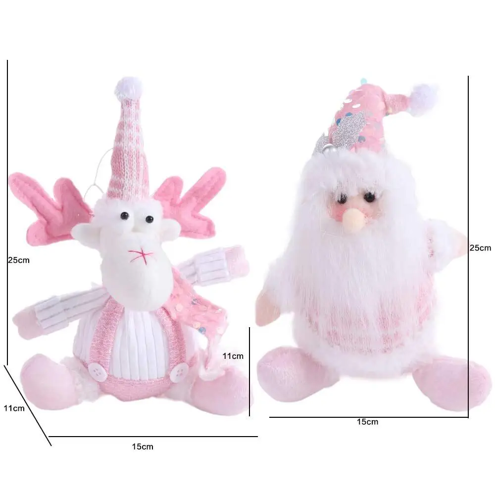 Tabletop Doll Christmas Plush Snowman Doll Sitting Fluffy Knitted Elk Snowman Doll Ins Soft Christmas Pink Doll Decorations