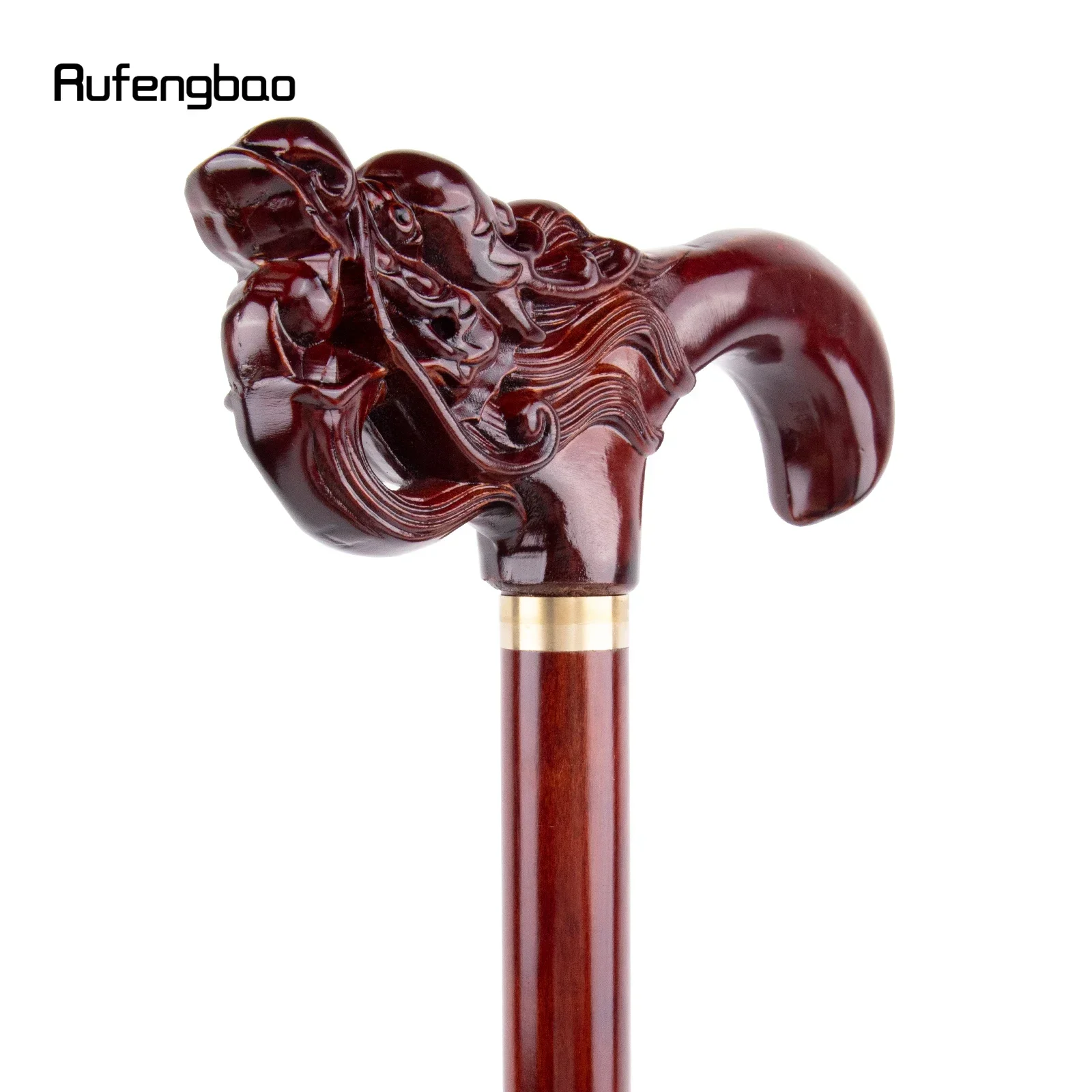 Red Beard Dragon Wooden Single Joint Fashion Walking Stick Decorative Cospaly Cane Halloween Mace Crutch  Wand Crosier 95cm