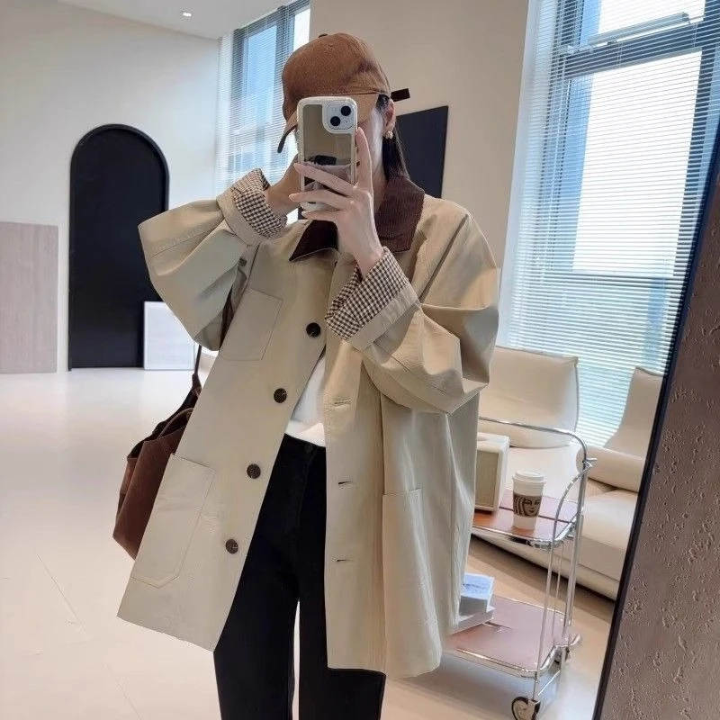 

2025 New Arrival Korean Style Women's Casual Loose Long Cardigan Coat Spring Autumn Fashionable Khaki Trench Outerwear