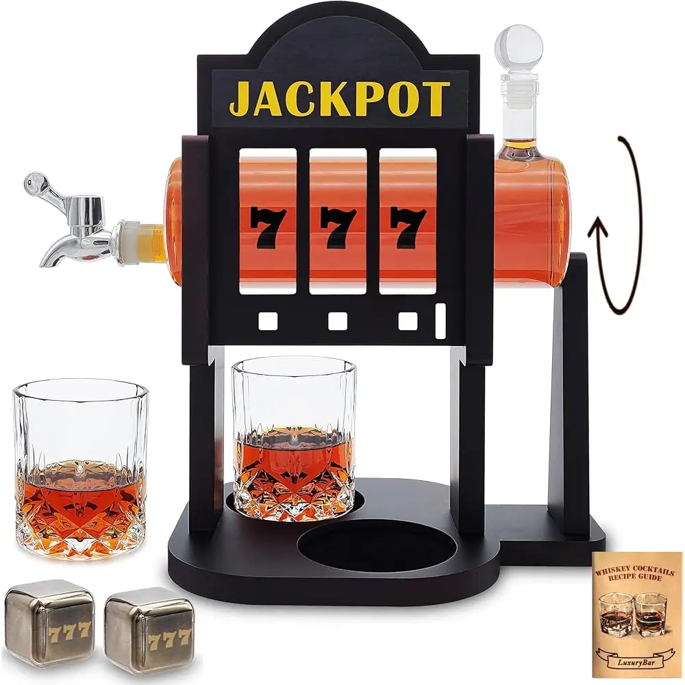 Juego de decantador de whisky con ranura, decantador de whisky de 32Oz para hombres con piedras y bandeja con boquilla, decantadores dispensadores de licor de Casino
