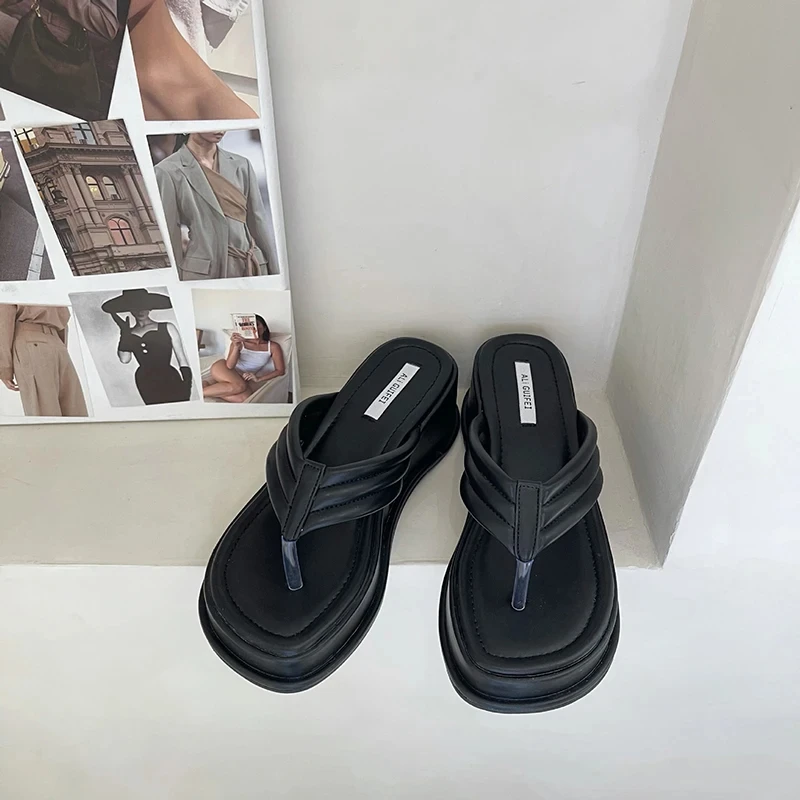 2024 Summer Platform Clip Toe Women Slipper Ladies Wedge Heel Shoes Outdoor Casual Beach Flip Flop Open Toe Sandal Slides