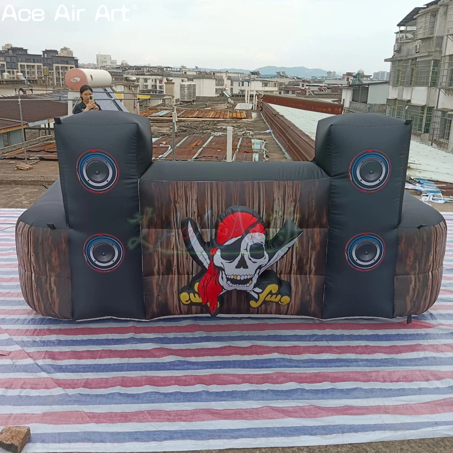 Custom Printed Pirate Pattern Inflatable DJ Table With LED Lights Inflatable Bar for Club Party