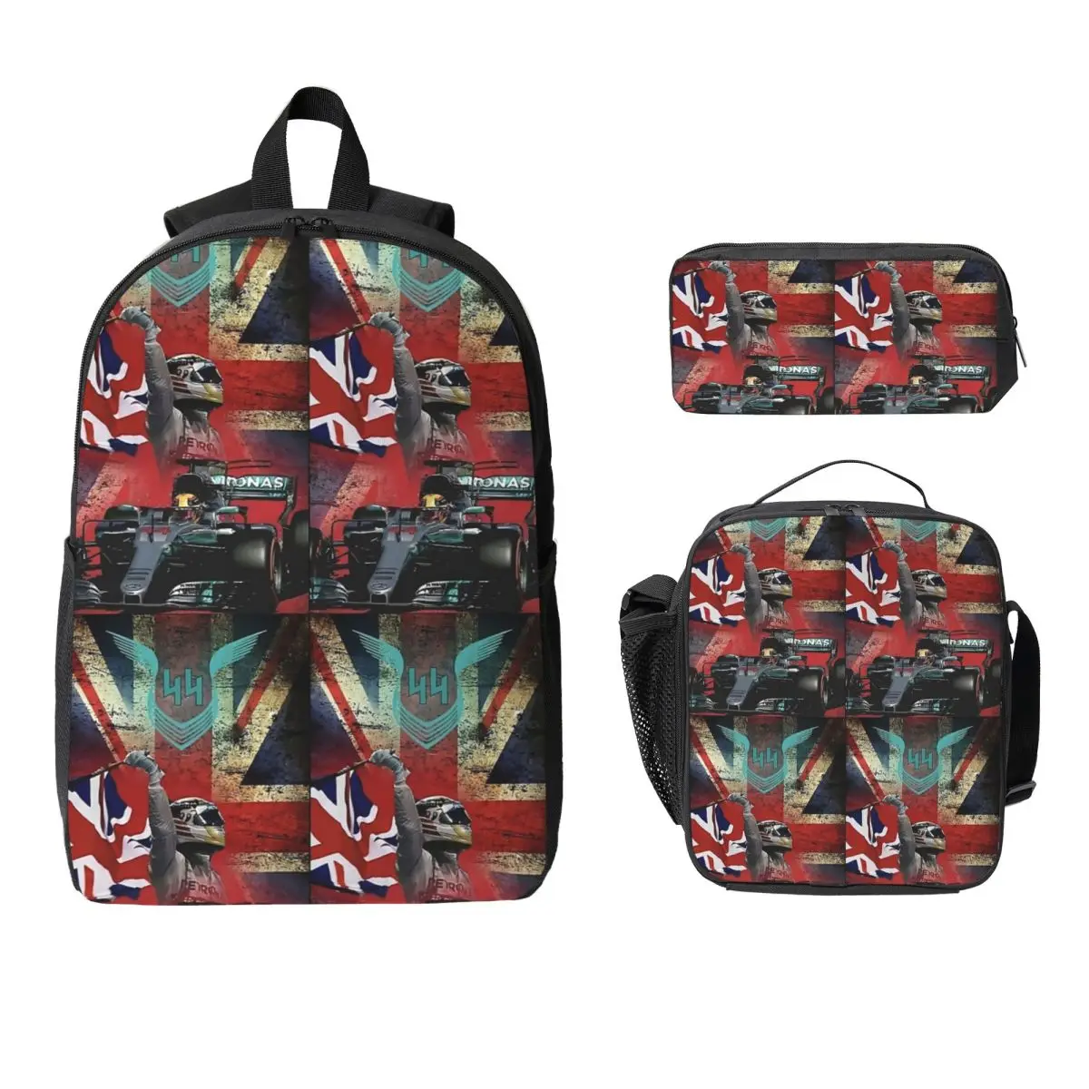 Lewis Hamilton_Vintage F1 2023 Backpack Boys Girls BookBag School Bag Computer Shoulder Bags 3ps Insulated Lunch Bag Pencil Case