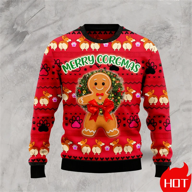 مضحك الزنجبيل سترة ثلاثية الأبعاد المطبوعة الرجال القبيح عيد الميلاد سترة Longsleeve البلوز للجنسين عادية طاقم الرقبة رجالي هدايا عيد الميلاد جديد