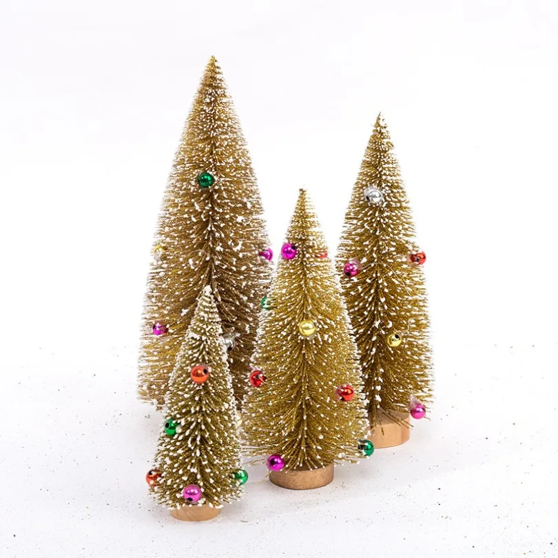 Gold powder bead flocking mini Christmas tree, white snow desktop Christmas decoration ornament 5 pieces price