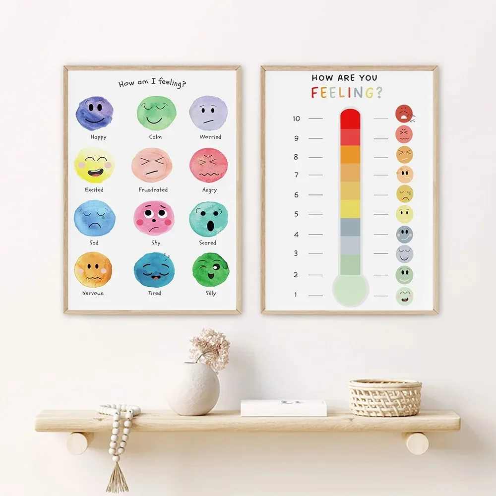 Colorful Emotion Poster Classroom Rainbow Thermometer Canvas Painting Education Preschool Wall Art Picture Children Room Decor