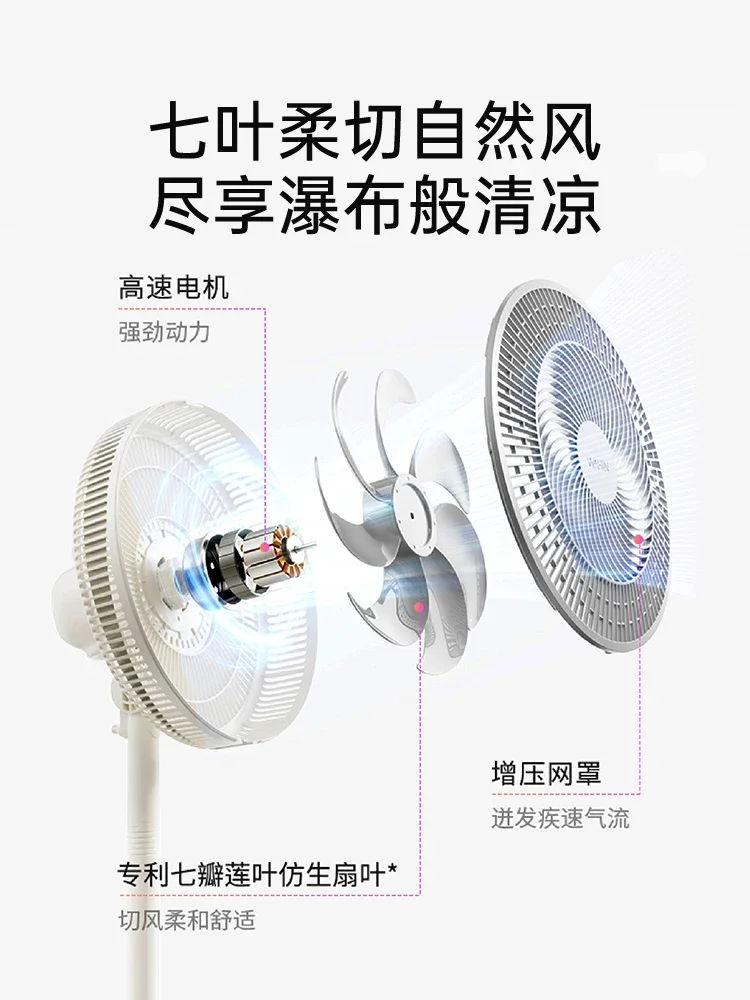 مروحة ميديا صامتة مروحة أرضية بسبعة أوراق، حامل تحكم عن بعد، غرفة نوم منزلية مزدوجة الأغراض تستخدم مروحة كهربائية