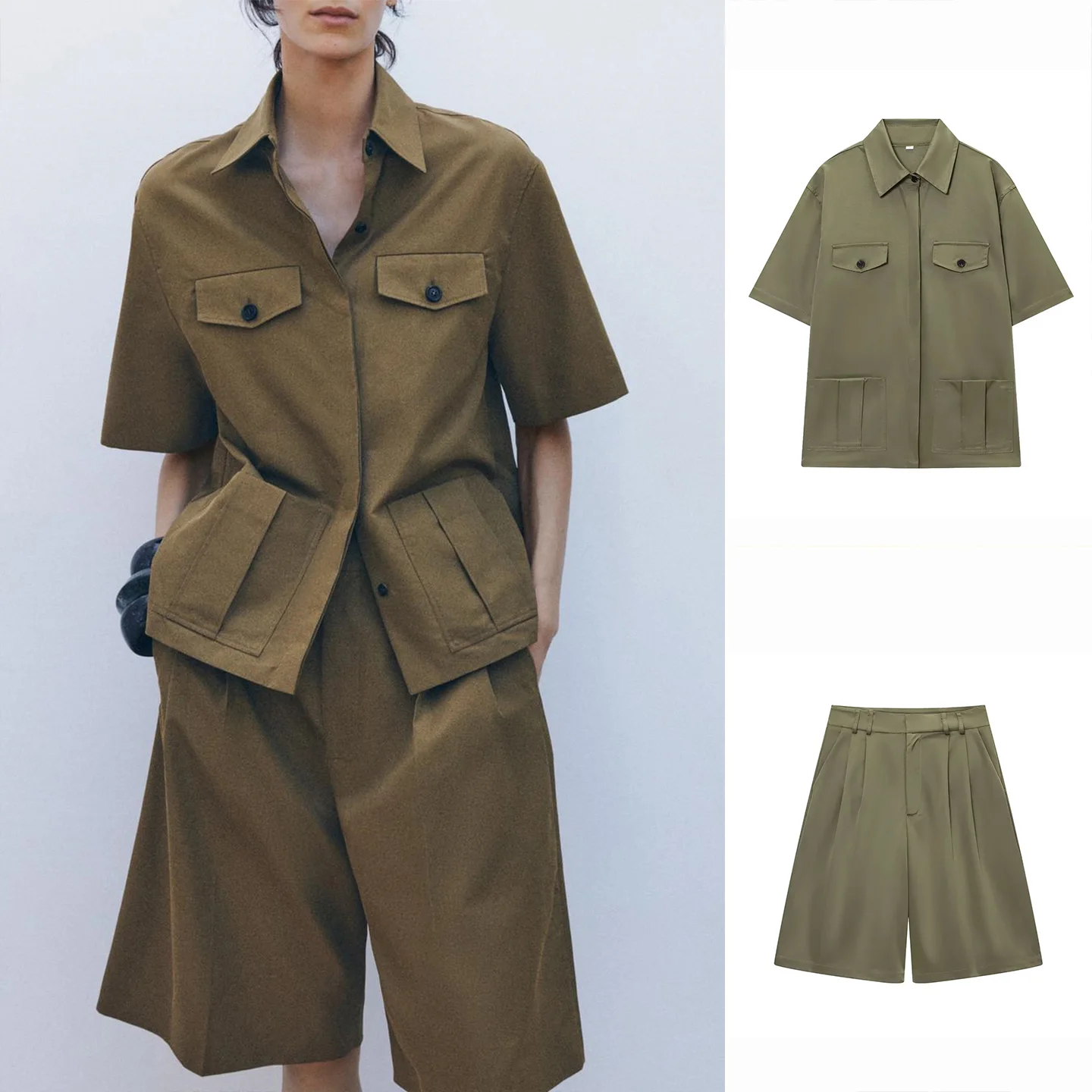 

Повседневный комплект из смеси хлопка irt And orts, женский летний костюм-двойка Faion ort Sve, топ с отложным воротником