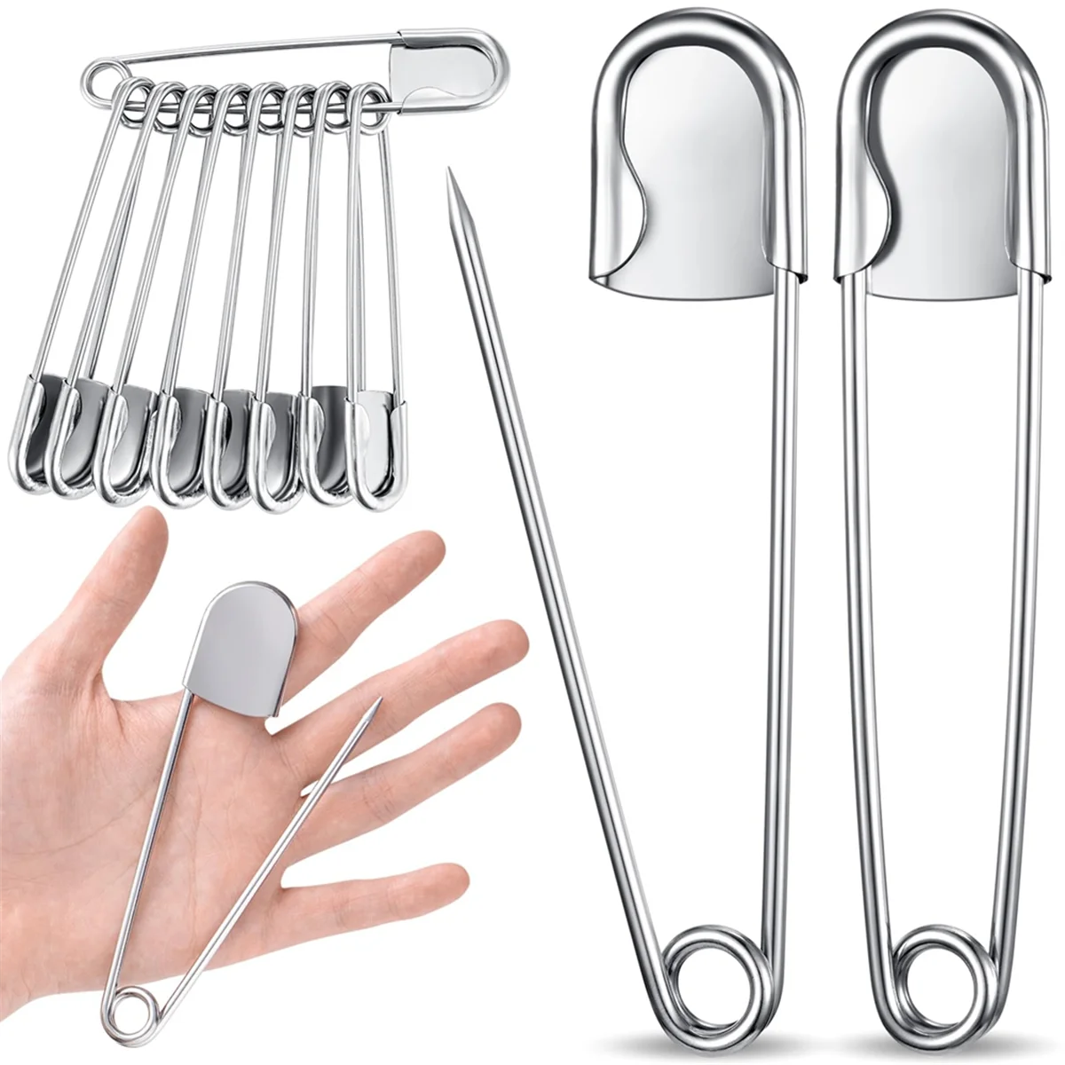 20 Pcs 5 Inch Jumbo Stainless Steel Safety Pins Large Heavy Duty Huge Strong Laundry Pins for Upholstery Sewing Quilting