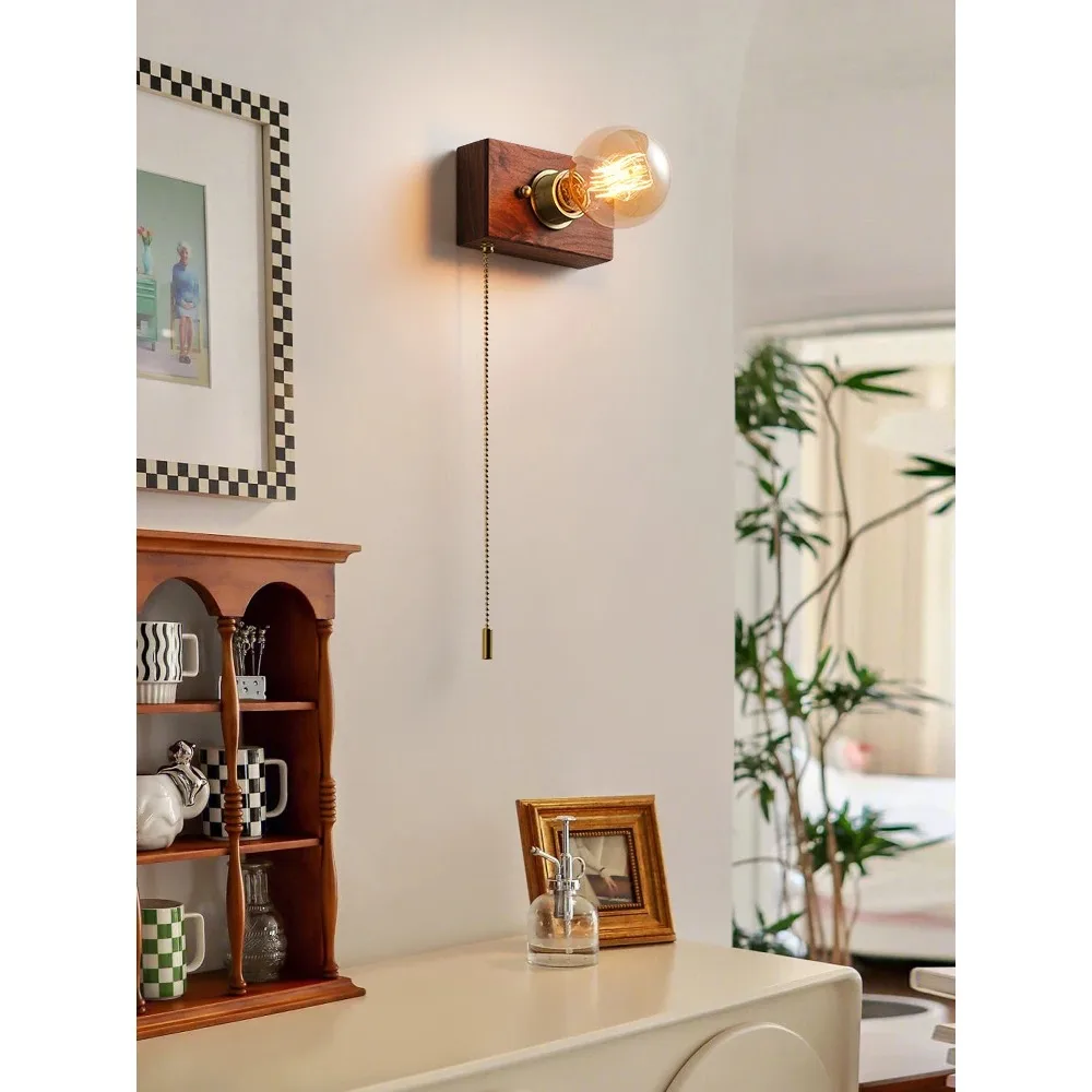 

Vintage Walnut Wood Wall Lamp Living Room Study Light Luxury Minimalist All Copper Bedside Lamp