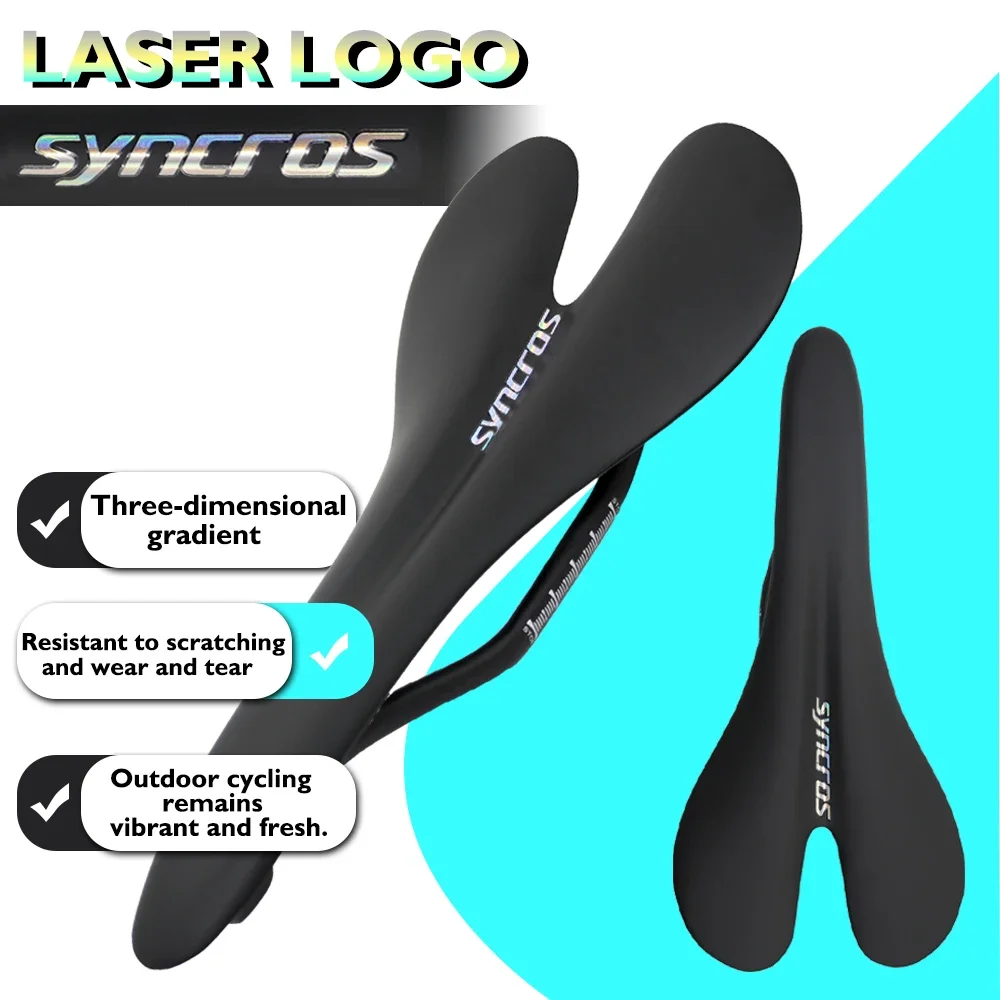 

SYNCROS Carbon Fiber Bike Saddle MTB/Road Bicycle Seat Cushion, 200x130mm with LASER Logo, High Performance Cycling Accessories