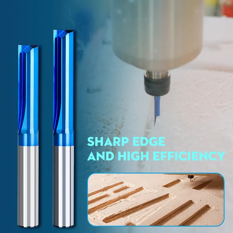 XCAN 10pcs Straight End Mill 1/8 inch Shank CNC Router Bit Nano Blue Coated Carbide Milling Cutter for Woodworking Tool