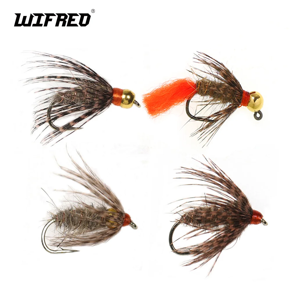 Wifreo Tungsten/Brass Bead Head Soft Hackle Hare’s-Ear Fly Mayfly Emerger Nymph Trout Fishing Fly Lure Bait Size #14