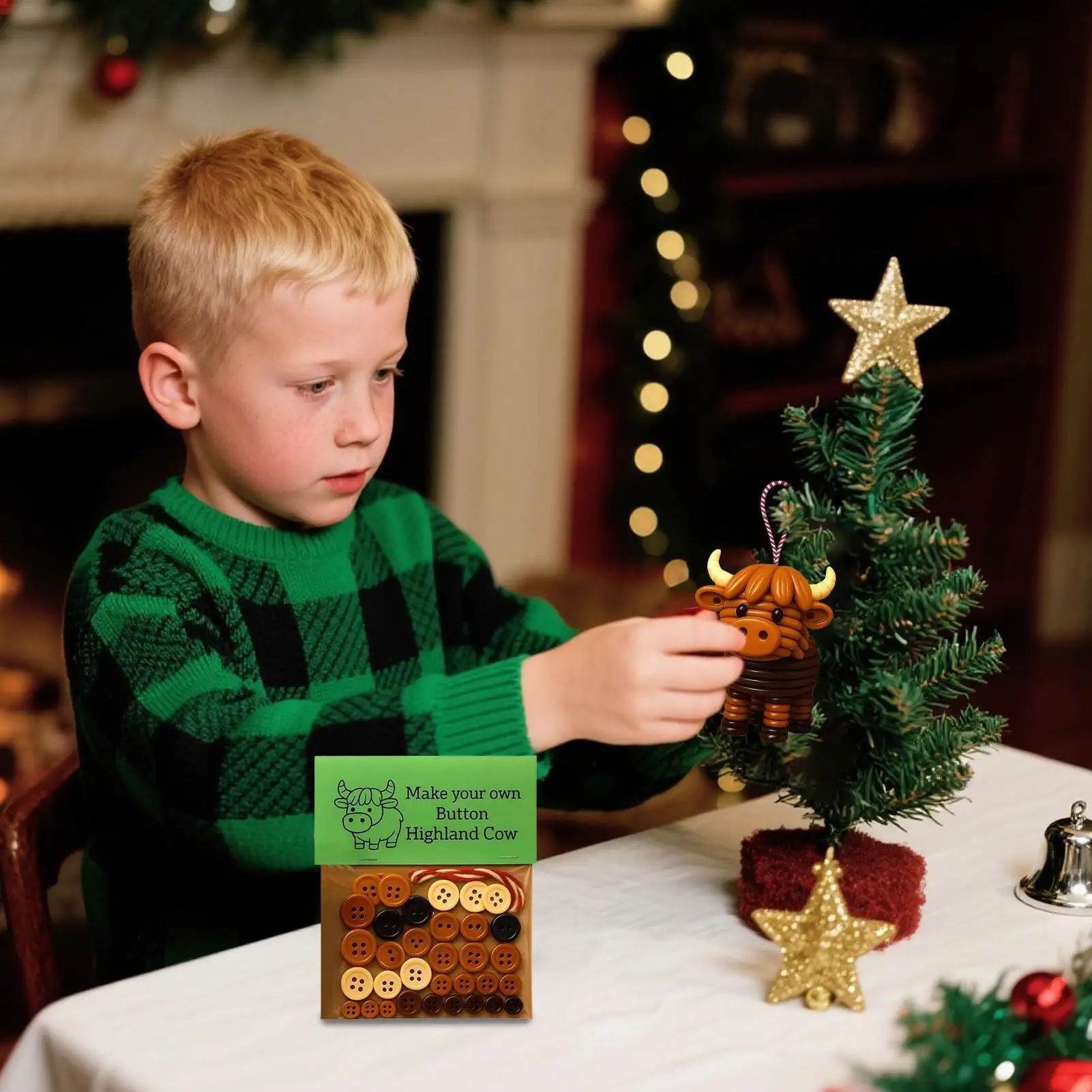 2026 جديد لطيف زينة عيد الميلاد اليدوية المرتفعات البقرة زر حلية عدة لزينة عيد الميلاد Diy بها بنفسك لقضاء عطلة #2