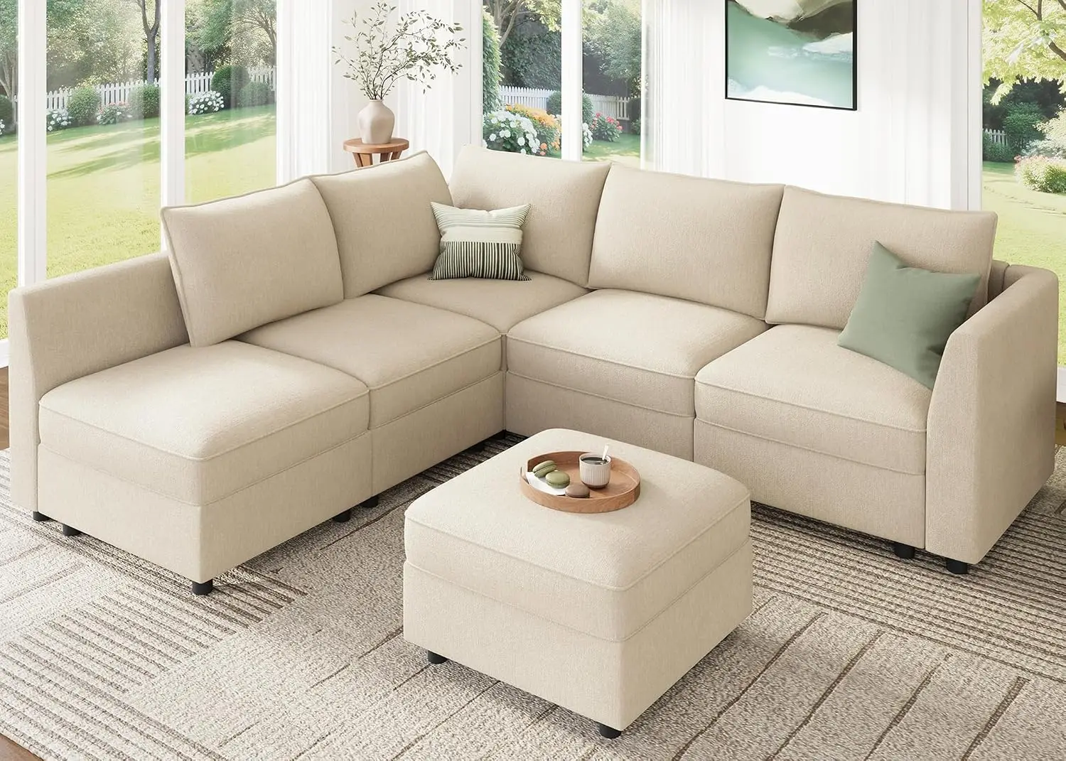 Modular Sectional Couch L Shaped Sectional Sofa with Storage, Convertible Couches for Living Room - Beige