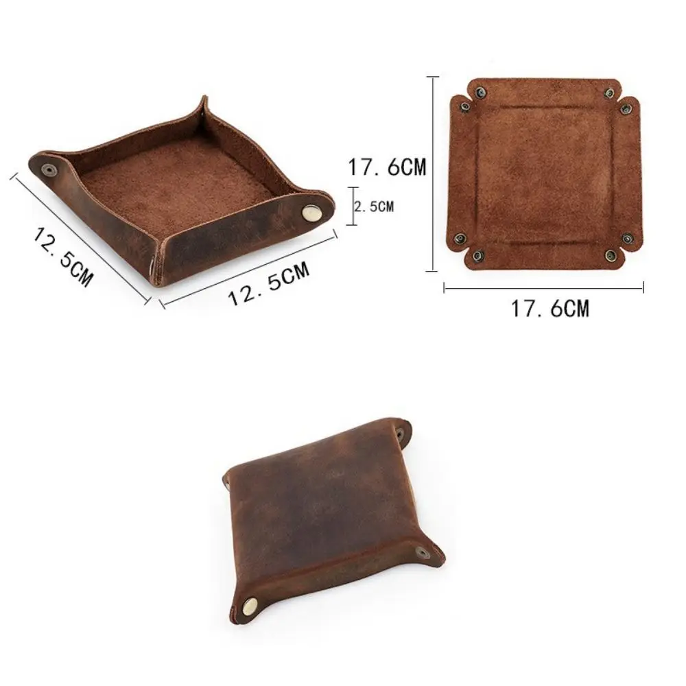 Creative Genuine Leather Snap Valet Tray Snap Closure Foldable Desk Organizer Versatile Desktop Storage Tray Home Ofiice