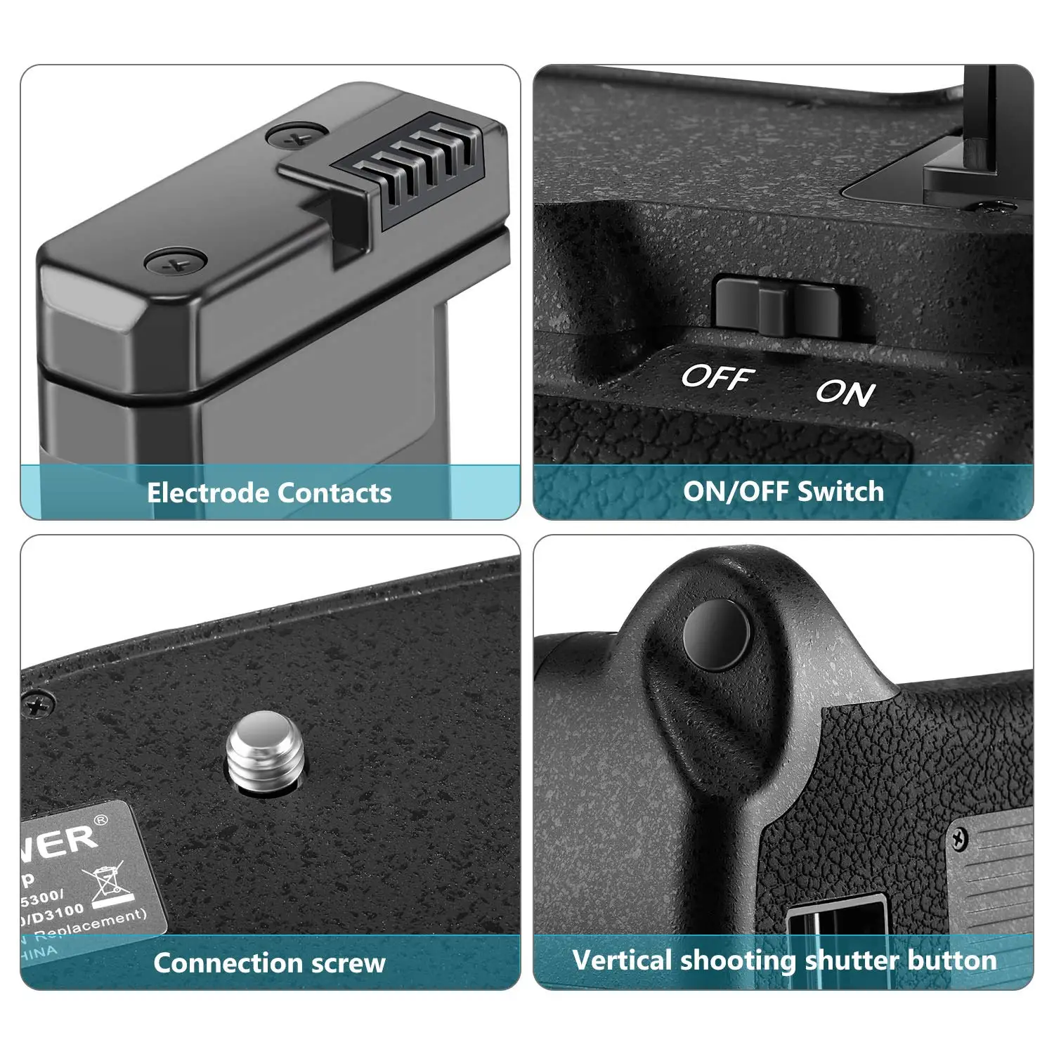 Neewer Professioneller vertikaler Batteriegriff als Ersatz für Nikon D3100/D3200/D3300/D5300 SLR-Digitalkamera EN-EL14-Batterien – Detail 5
