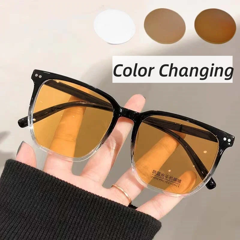 Gafas fotocromáticas antiazules para hombres y mujeres, gafas inteligentes de gran tamaño que cambian de Color, montura grande a la moda para miopía