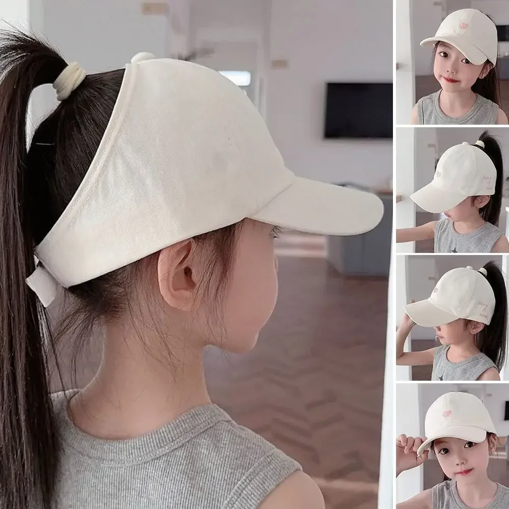 Summer Baseball Cap Breathable Women High Ponytail Outdoor Sport Cap Sunshade Anti-UV Travel Beach Empty Top Hat 4-12 Years