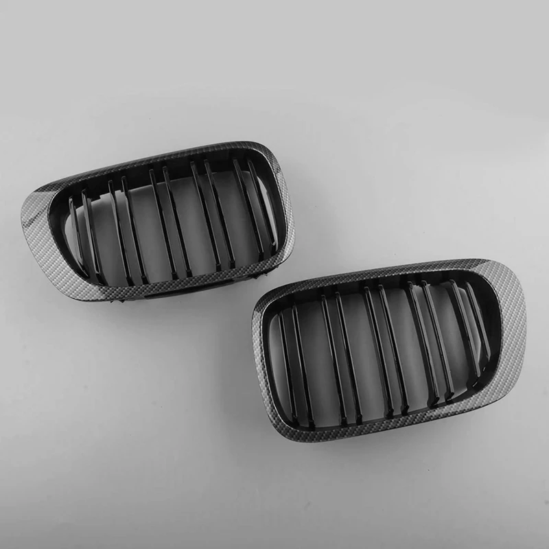 Front Bumper Kidney Grill Accessories Dual Slat Grilles For BMW E46 1999-2006 3 Series 2Dr Carbon Fiber