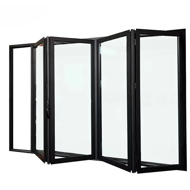 

Double glass aluminum double fold patio door modern design fiberglass screen courtyard folding sliding door