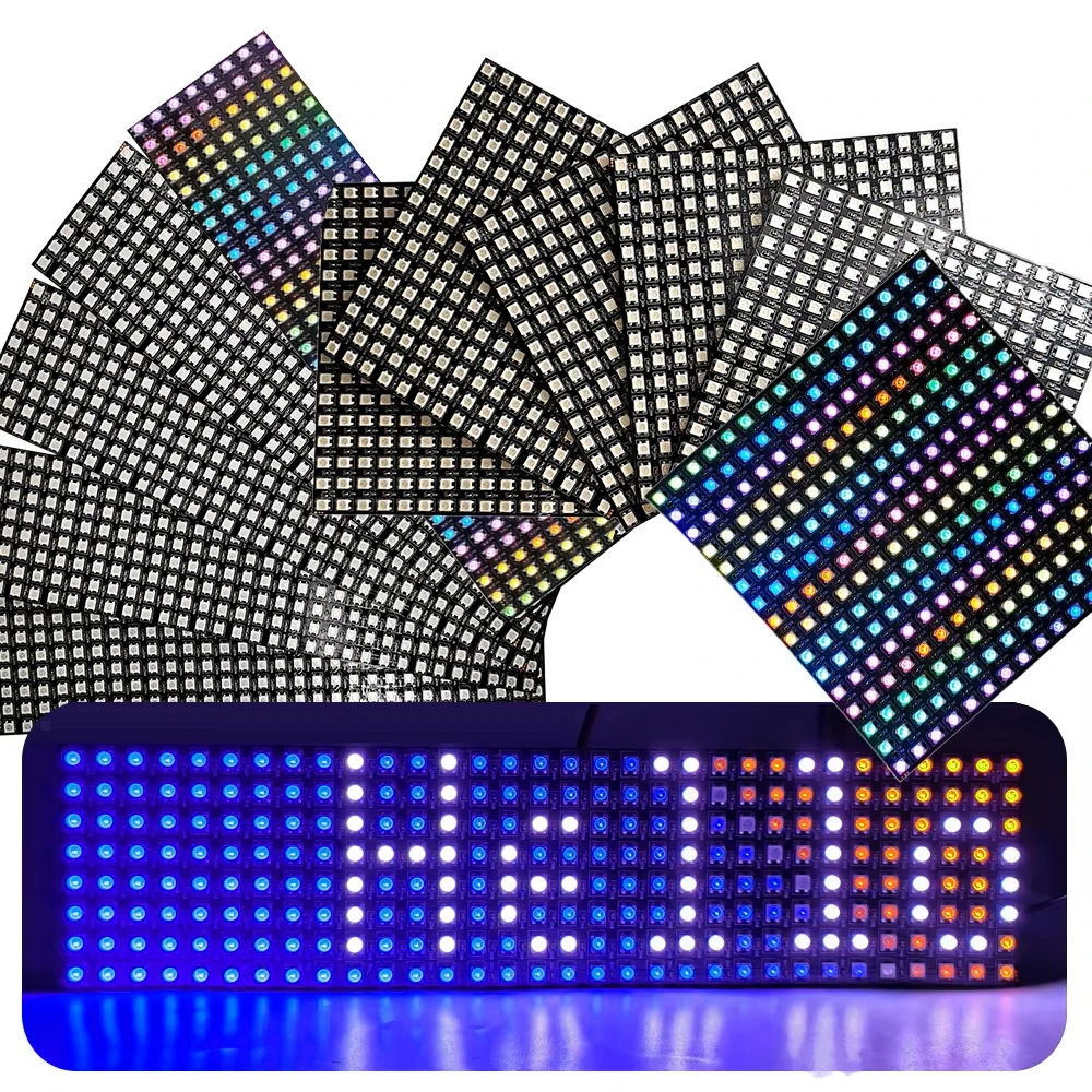 1 ~ 20 sztuk WS2812B Panel LED RGB 8x8 16x16 8x32 pikseli elastyczny ekran matrycowy WS2812 moduł indywidualnie adresowalny pasek świetlny 5V