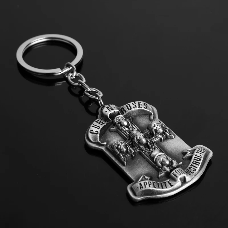 Guns N Rose Keychain Rock Band GNR Alloy Keyring Steampunk Music Band Pendant Fashion Women Men Car Bag Charm Key Chains