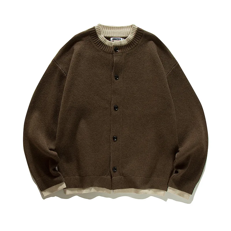 Urban Style Winter Japanese Retro Faux Two-Piece Button-Down Sweater Loose Casual Cardigan