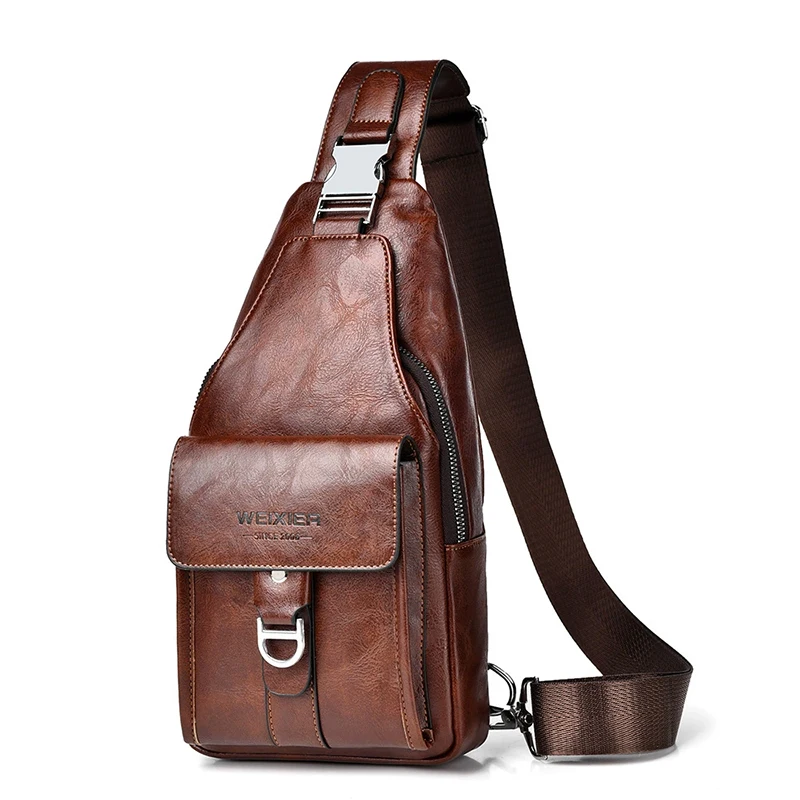 

Men'S PU Leather Chest Bag Wallet Fashion Backpack Mini Sling Small Chest Pack Cross Shoulder Side Waist Knapsack Bag Male