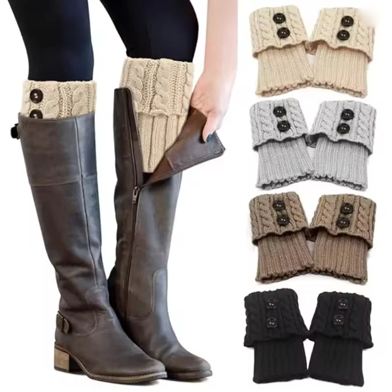 Buttoned Ribbed Knit Wool Ankle Leg Warmers for Women Soft Warm Foot Covers Knitted Ankle Warmers with Buttons for Cold Weather