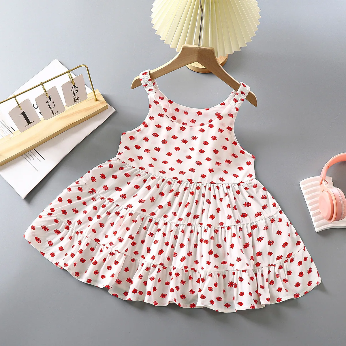 New Straps Dress Girl Clothes Children Outfit Strawberry Flower Princess Wedding Party Summer Birthday Party Baby Dress A1113